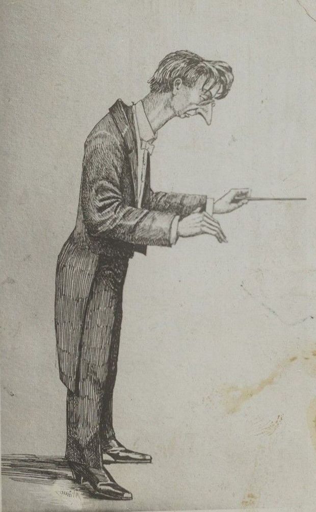 Caricature de Zemlinsky en chef d’orchestre (s.d.). © The Moldenhauer Archives, Houghton Library, Harvard University